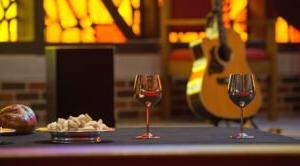 communion set on a table in church